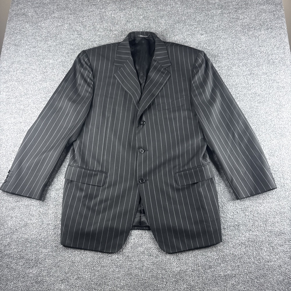 Canali Blazer Jacket Men 54R Black Pinstripe 3 Button Super 120s Wool Suit